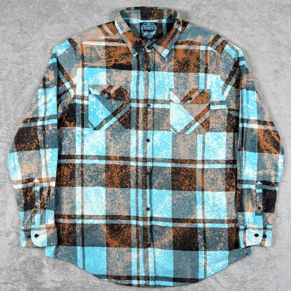 Angry Minnow Flannel Co Boss Lady Bleach Splatter Brown Plaid Shirt Mens XXL